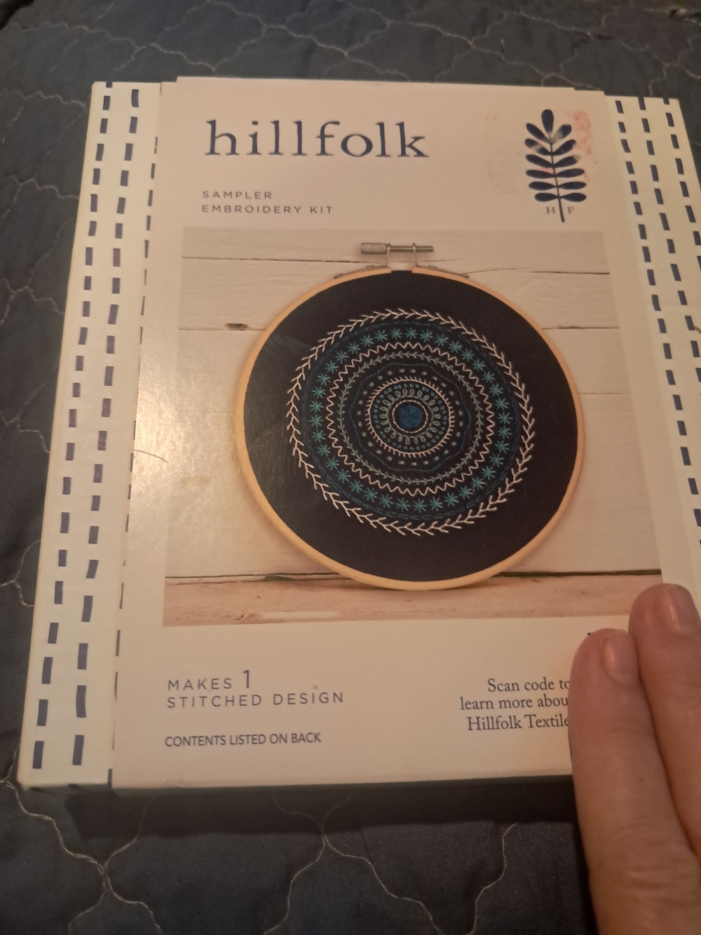 Hillfolk Black and Blue Embroidery Hoop Kit — Sampler Stitch Design